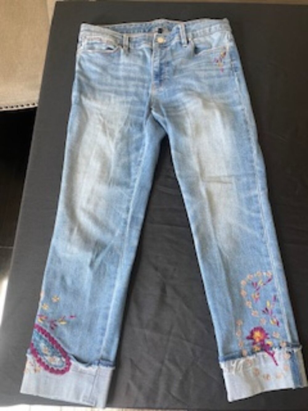 White House Black Market Cropped Slim Fit Embroidered Jeans